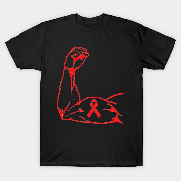 Flexed arm with Red Awareness Ribbon T-Shirt by CaitlynConnor